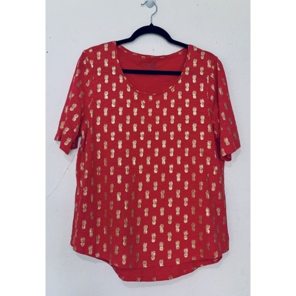 Chico's Women's The Ultimate Tee Cotton Blend  Slub Pineapple Tee Size 2